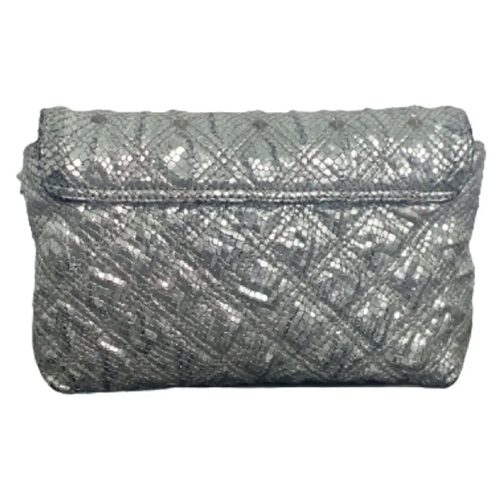 Marc Jacobs Quilted Leather Snakeskin Animal Print Embossed Studded Silver Bag